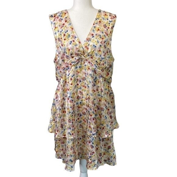 Banana Republic Floral Sleeveless Fit & Flare Dress Ruffle Tiered V-Neck Lined - Picture 15 of 15